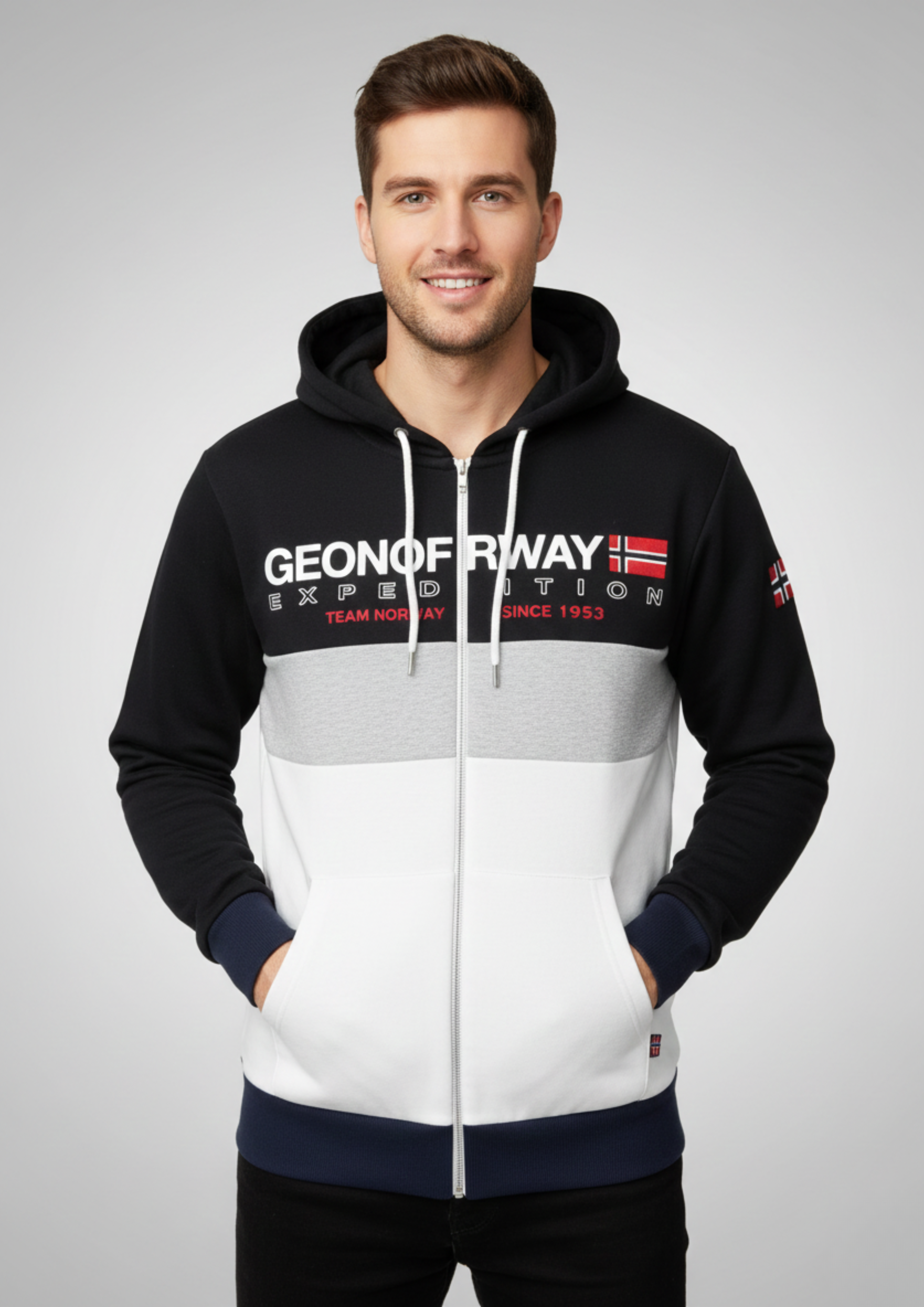 Midnight Contrast Colorblock Zipper Hoodie