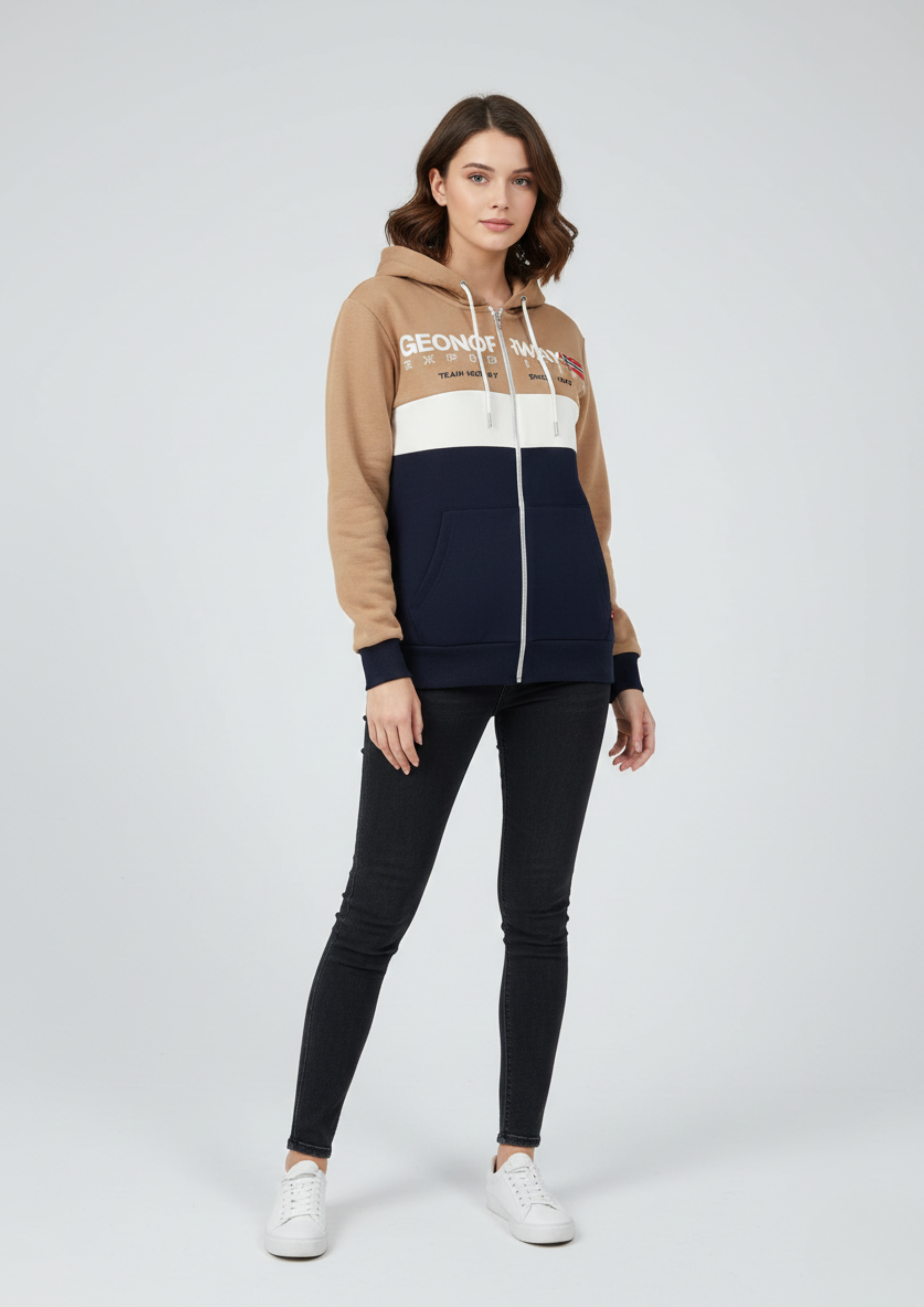Heritage Camel & Navy Zipper Hoodie