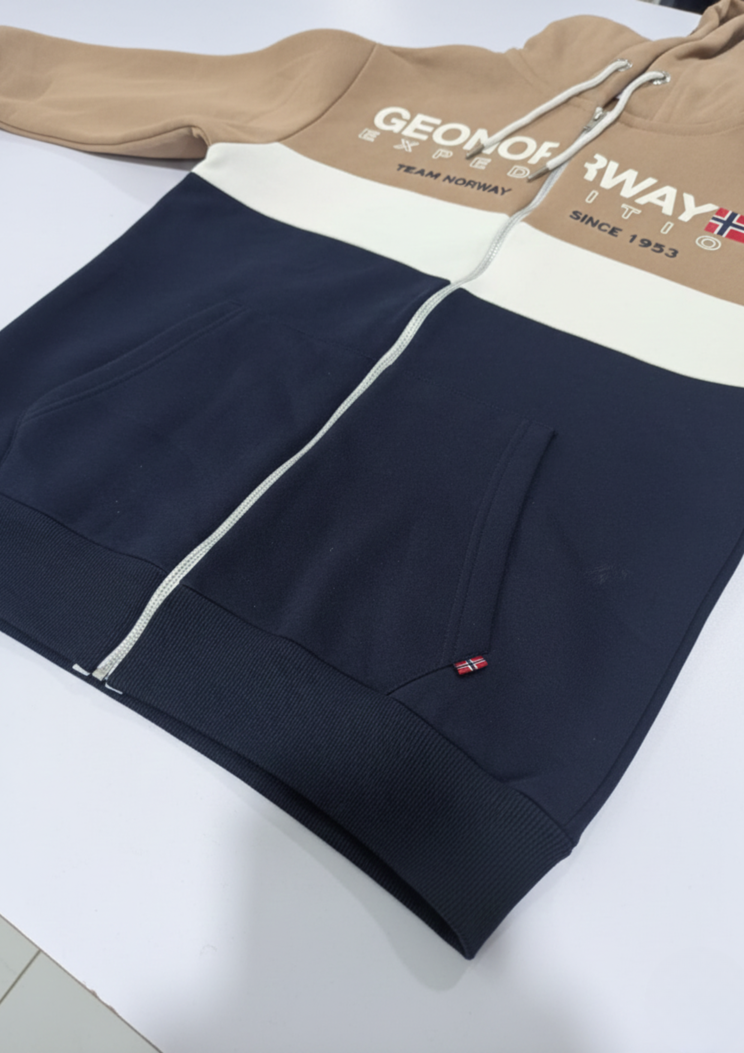 Heritage Camel & Navy Zipper Hoodie