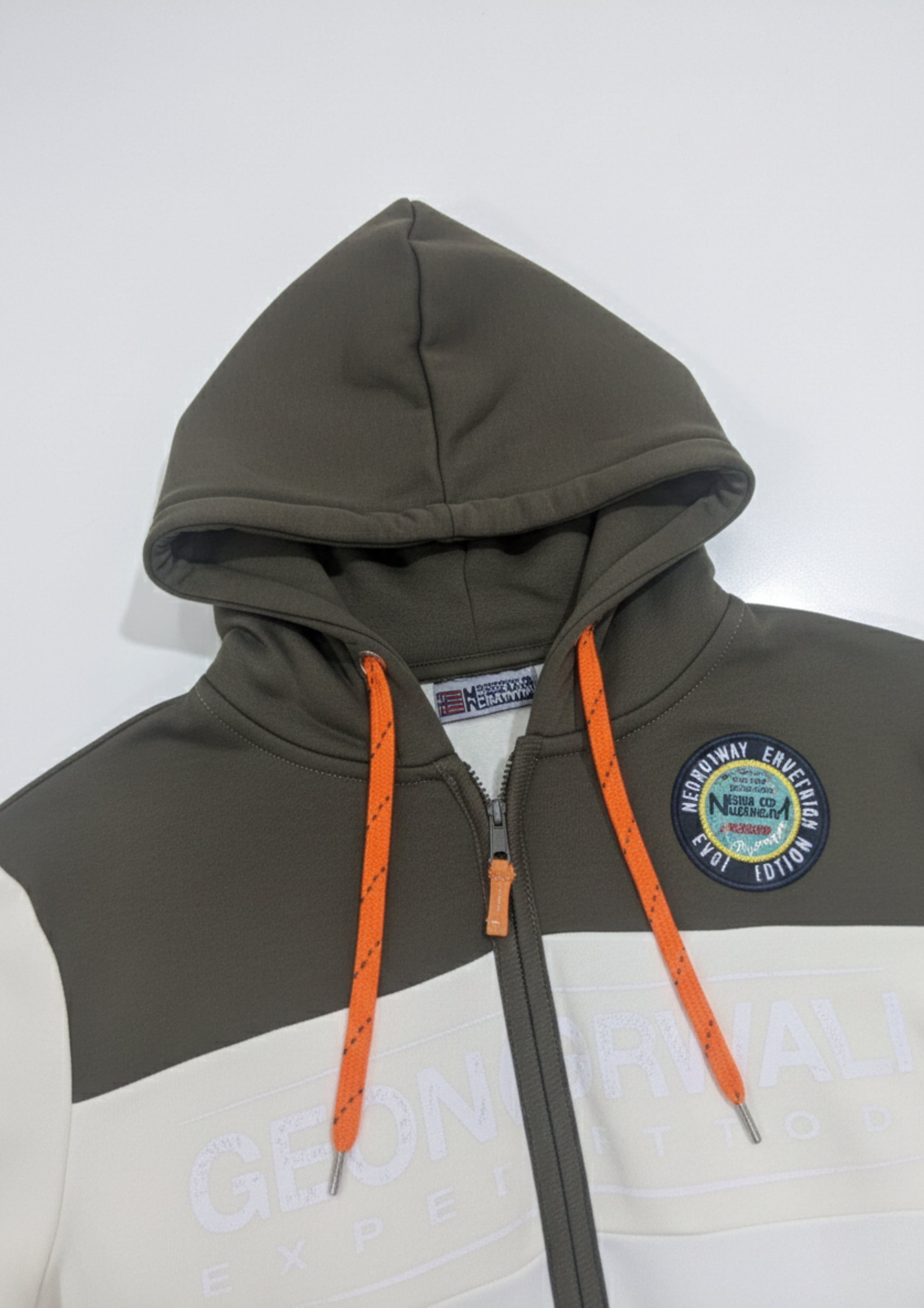 Luxe Dual-Tone Zipper Hoodie – Olive Cream