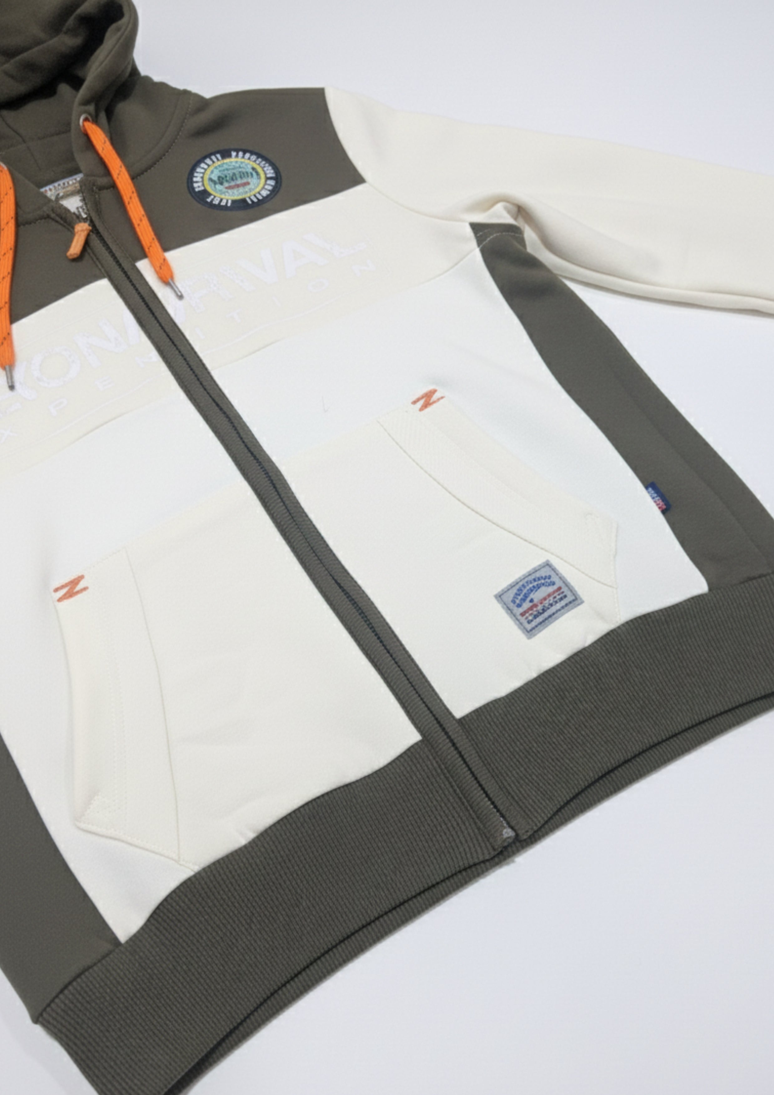 Luxe Dual-Tone Zipper Hoodie – Olive Cream